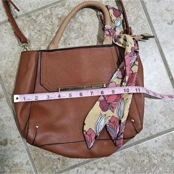 Steve Madden Brown Faux Leather Crossbody Bag with Scarf Preppy Chic Classic - Picture 8 of 8